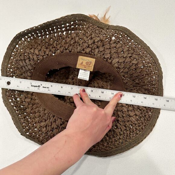 Tropical Trends Women’s Straw Hat Brown Flower Trim One Size Summer Wide Brim - Picture 8 of 8
